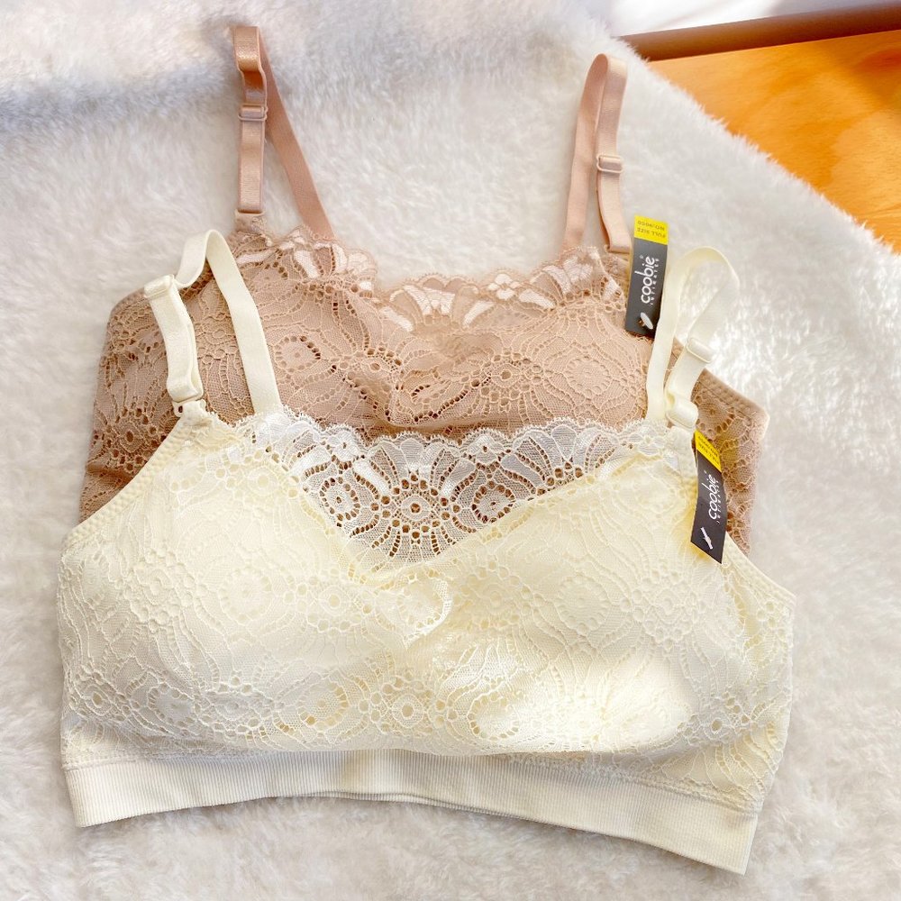 Coobie Lace Coverage Cami Bra, Light Nude / Ivory, Full Size, Set of 2
